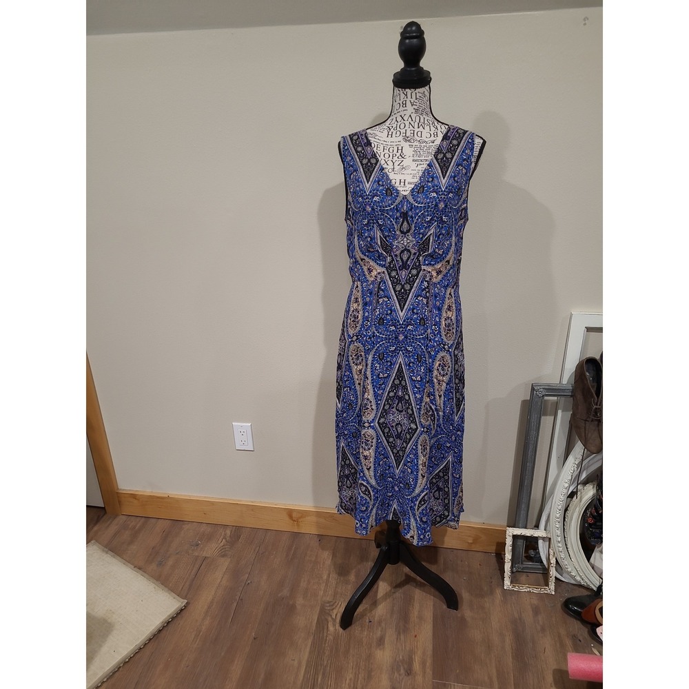 Kobi Halperin Women SZ M blue multi paisly print fit & flare dress vaca wedding